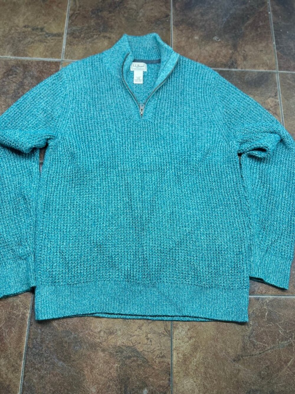 L.L. Bean Mens Teal Quarter Zip Sweater Size S Organic Cotton